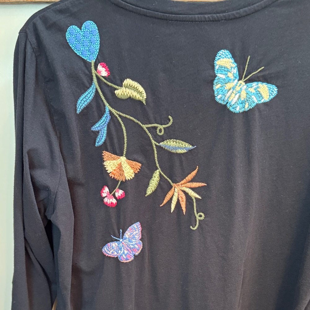 Johnny Was Black Top with Multicolor Embroidery - Picture 7 of 8